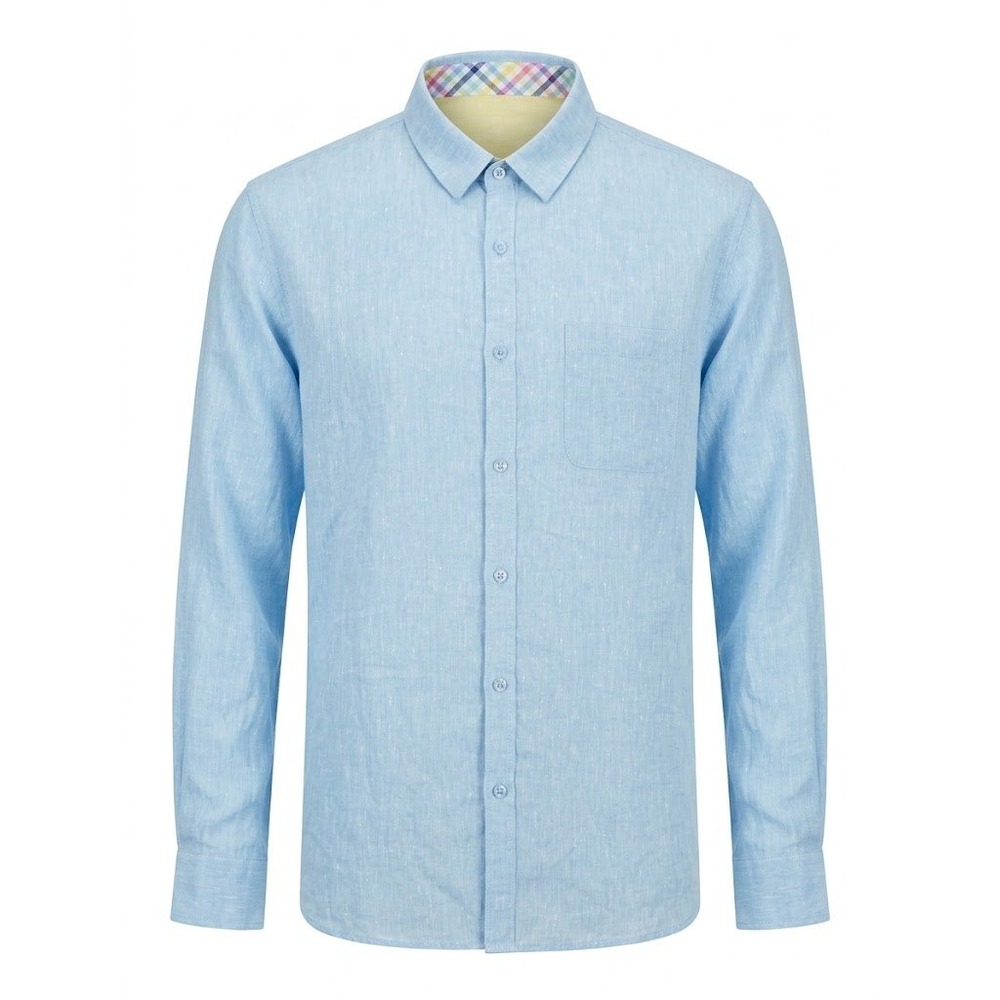 BOHIO Mens 2X Light Blue 100% Linen Long Sleeve Button Down Shirt NOTES - CJ